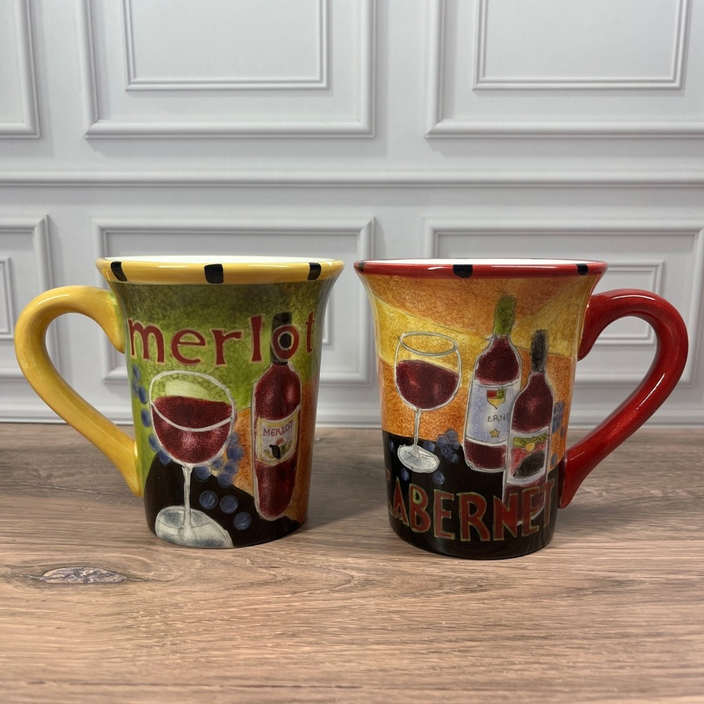 Certified International Wine Coffee‎ Mugs Jennifer Brinley Merlot Cabernet Set 2